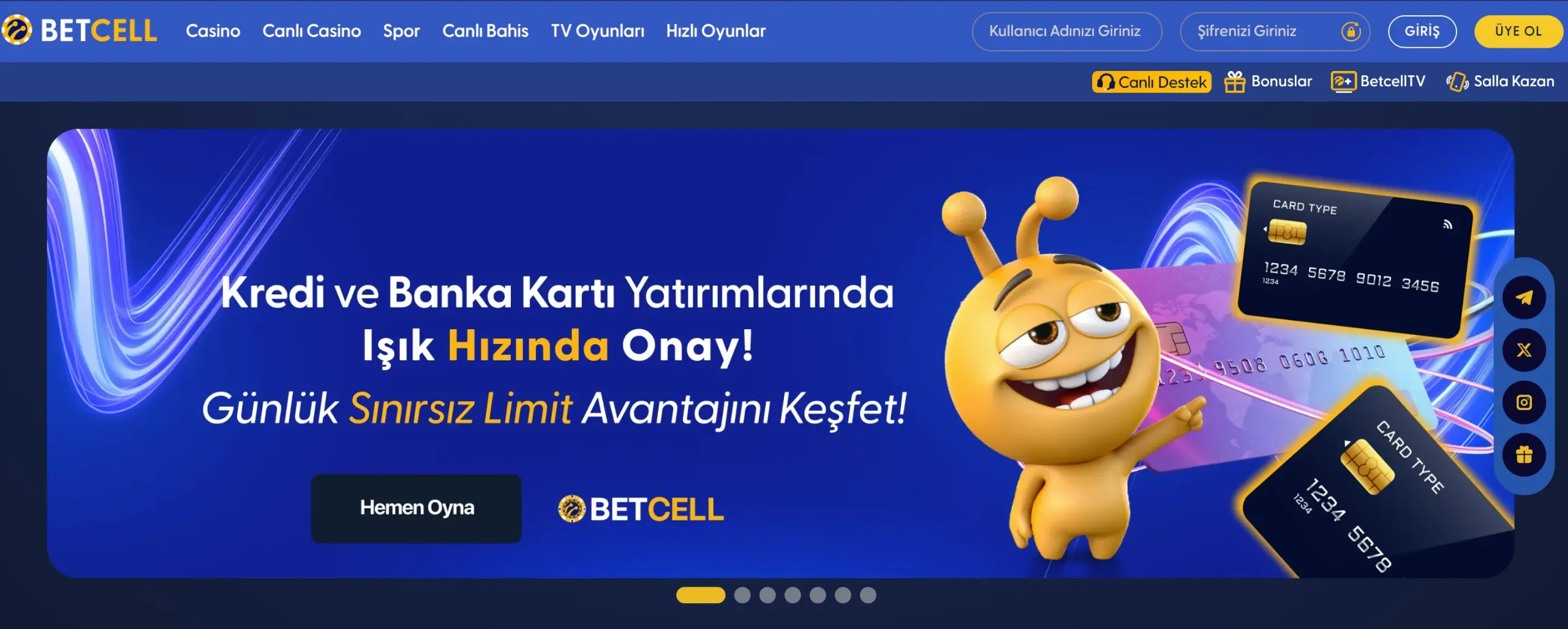 Betcell anasayfa görünümü
